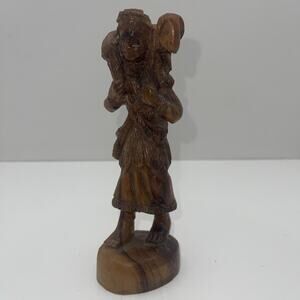 The Good Shephard Hand Carved in Wood Figurine Jerusalem 7" Gorgeous Details